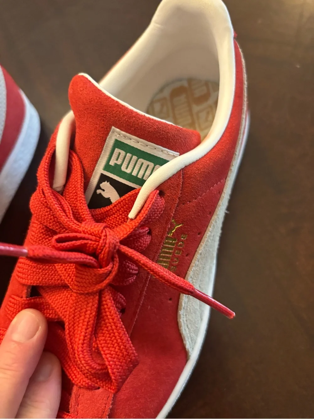 Puma Red Suede Low-Top Sneakers with White Trimm